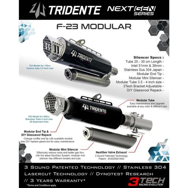 Tridente F23 YAMAHA AEROX 155 フルエキゾーストマフラー カーボン調 音量3段階調整