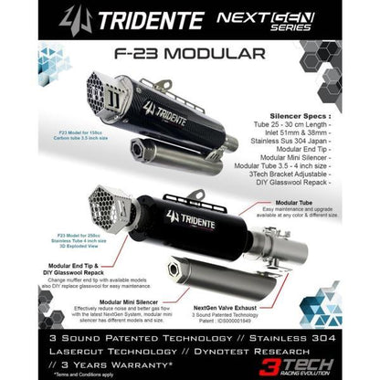 Tridente F23 YAMAHA AEROX 155 フルエキゾーストマフラー カーボン調 音量3段階調整