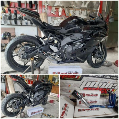 カワサキ ZX-25R（2BK-ZX250E）用 カーボン調 フルエキゾーストマフラー（フルシステム）ブルー／ステンレス